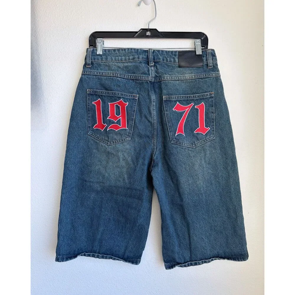 NWOT Ed Hardy X Urban Outfitters 1971 Denim Jorts Baggy Skater Shorts Mens XS